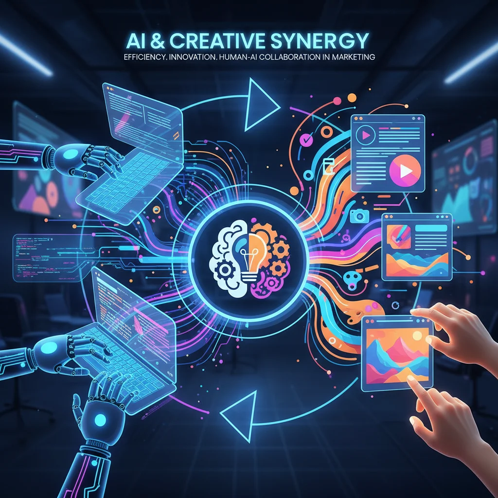 Infographic depicting AI's role in content creation and marketing automation.