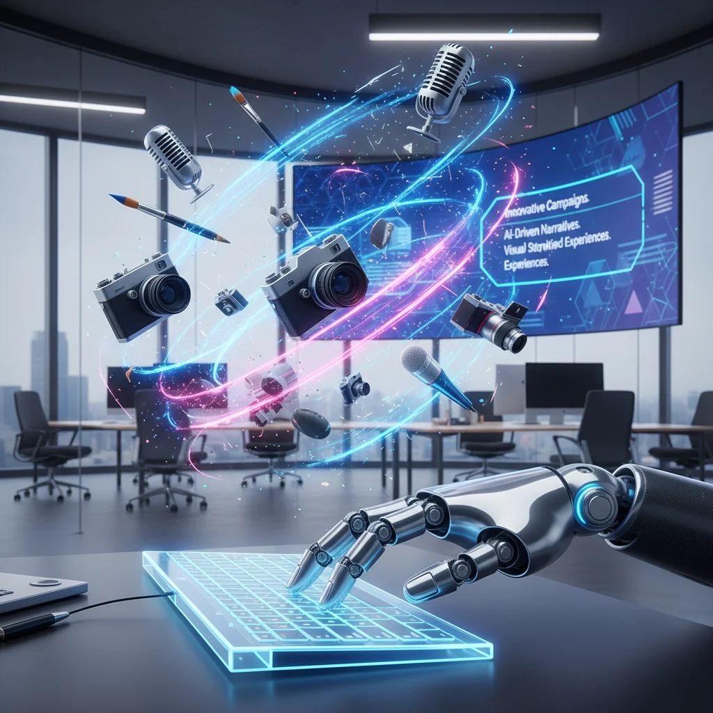 AI robot creating diverse marketing content automatically