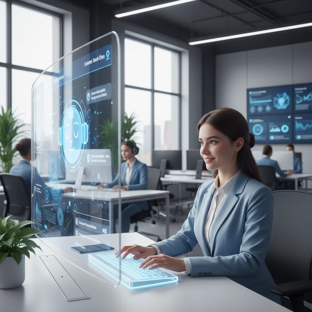 Customer service agent collaborating with an AI chatbot for enhanced support.