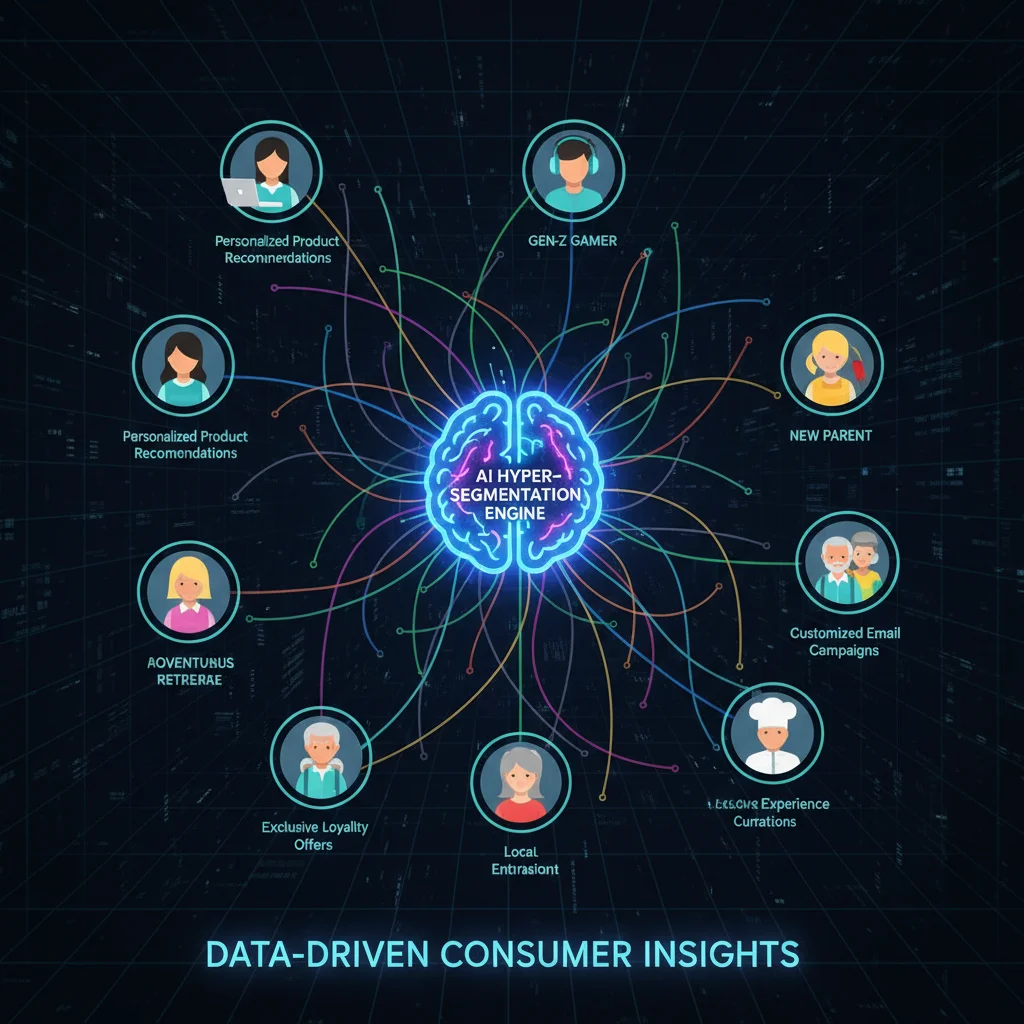 AI-driven data segmentation connecting to diverse consumer personas for hyper-targeting.