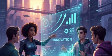 Startup team leveraging AI for data analysis and operational efficiency gains.