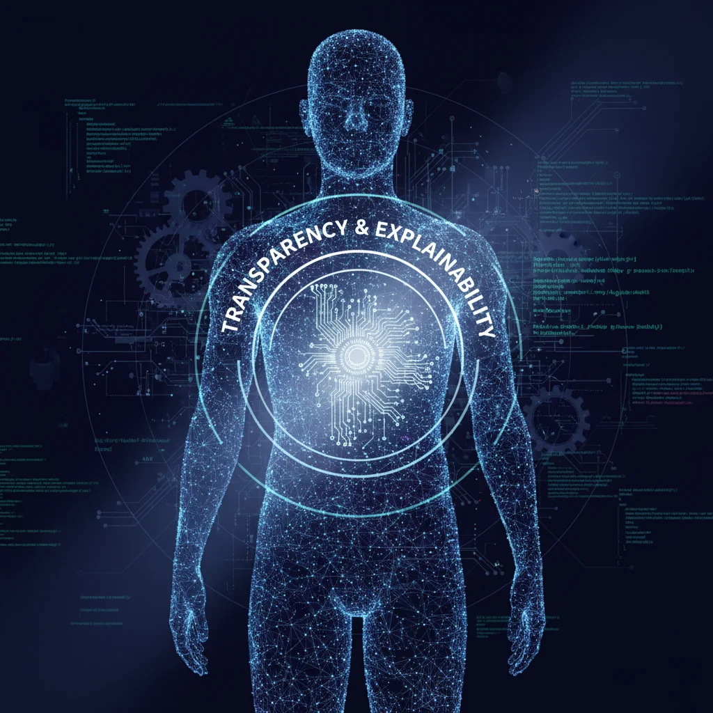 Human silhouette made of data points, highlighting AI transparency and explainability