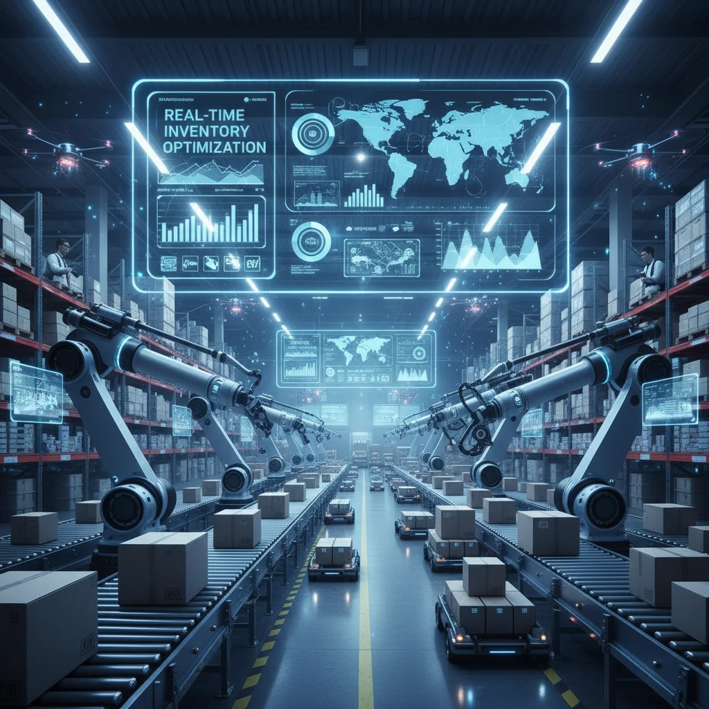 AI-powered robots and data analytics optimizing warehouse operations