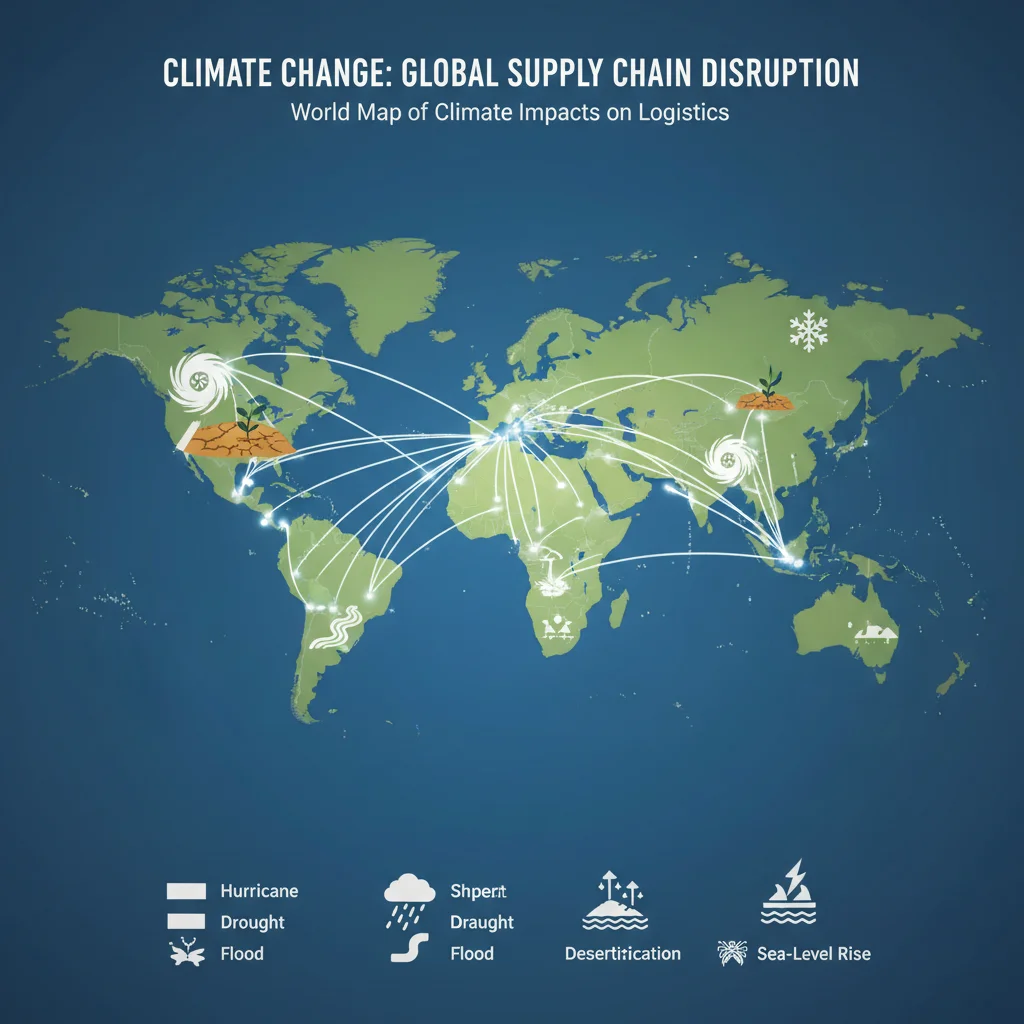 Global map showing climate change impacts on interconnected supply routes