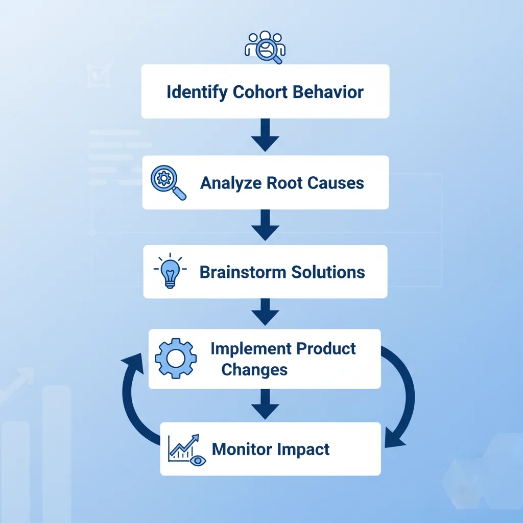 Flowchart illustrating the process of converting cohort insights into actionable product improvements.