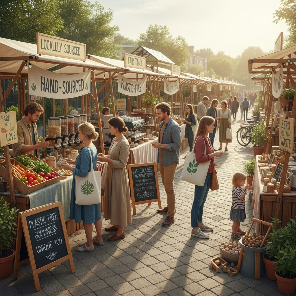 Community market showcasing sustainable products and personalized customer interactions.