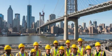 Construction workers on a bridge project, symbolizing the impact of the US Infrastructure Bill