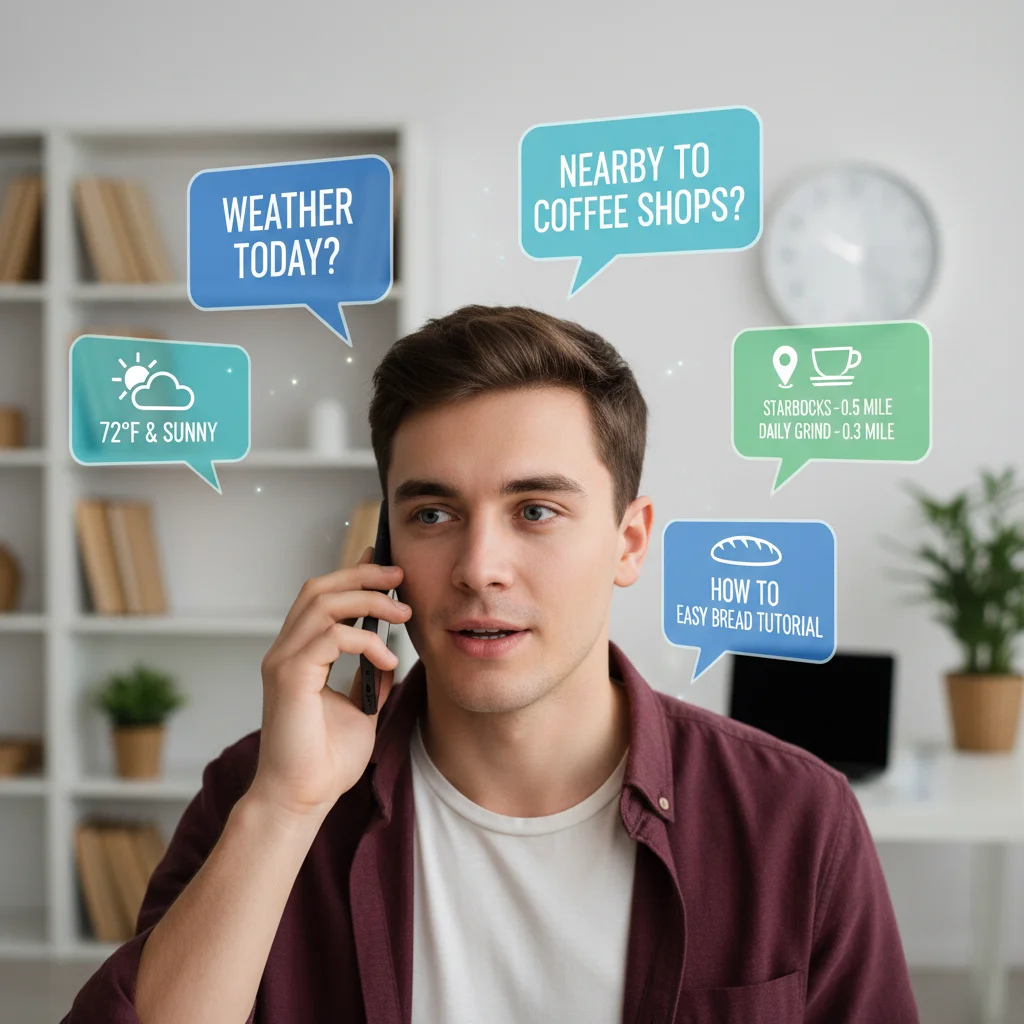 User interacting with a smart speaker for voice search