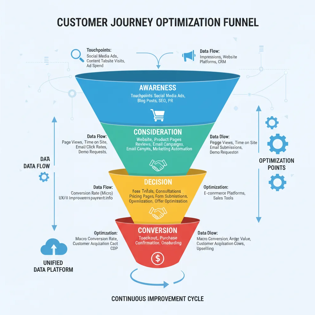 Infographic depicting customer journey funnel with data points