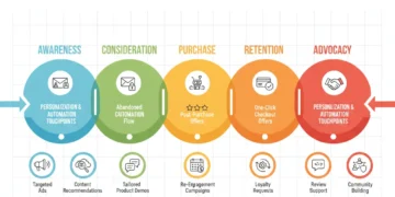Infographic showing personalized customer journey map with automation touchpoints for improved retention.