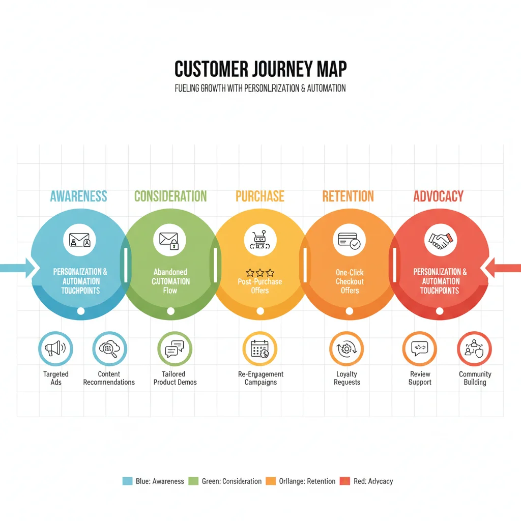 Infographic showing personalized customer journey map with automation touchpoints for improved retention.