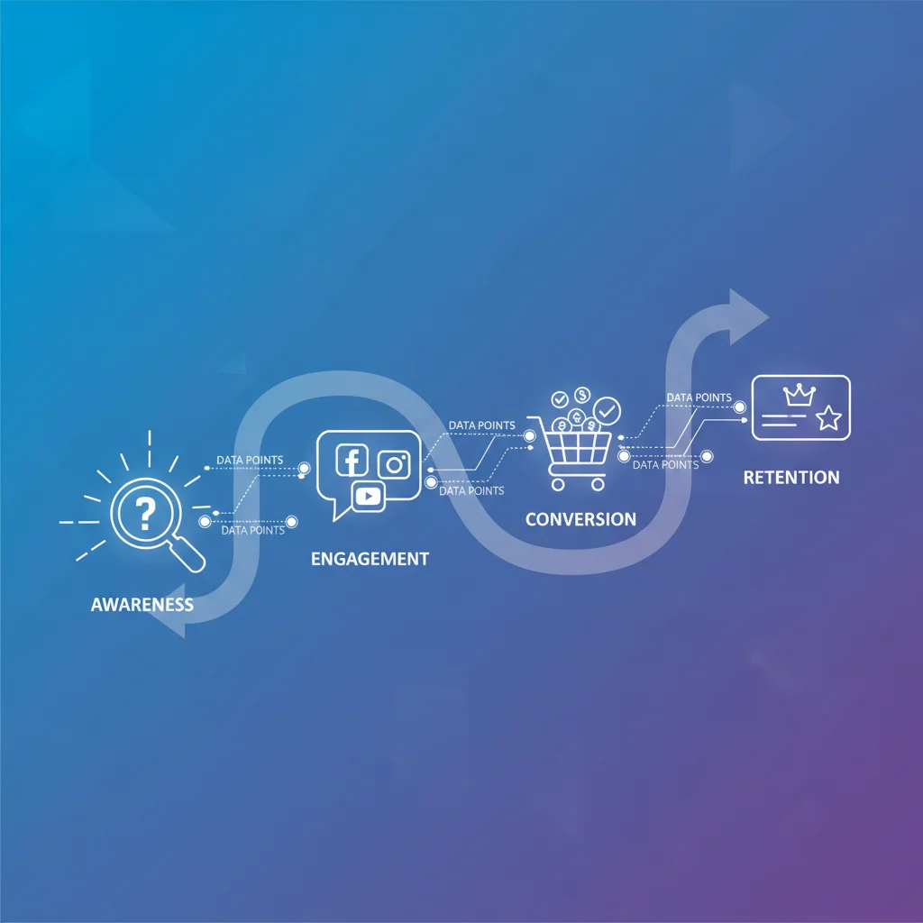 Visual representation of the customer journey with key data touchpoints and conversion funnels.