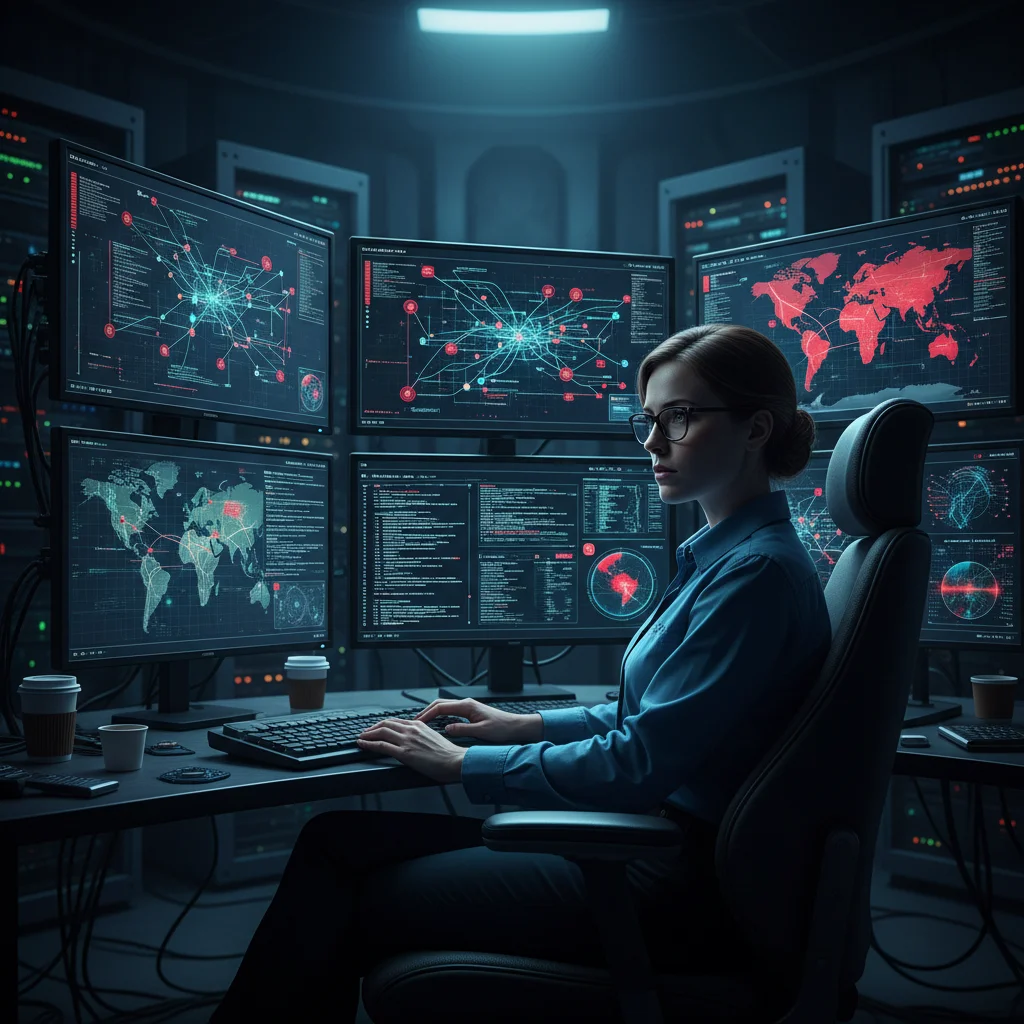Cybersecurity expert monitoring network threats