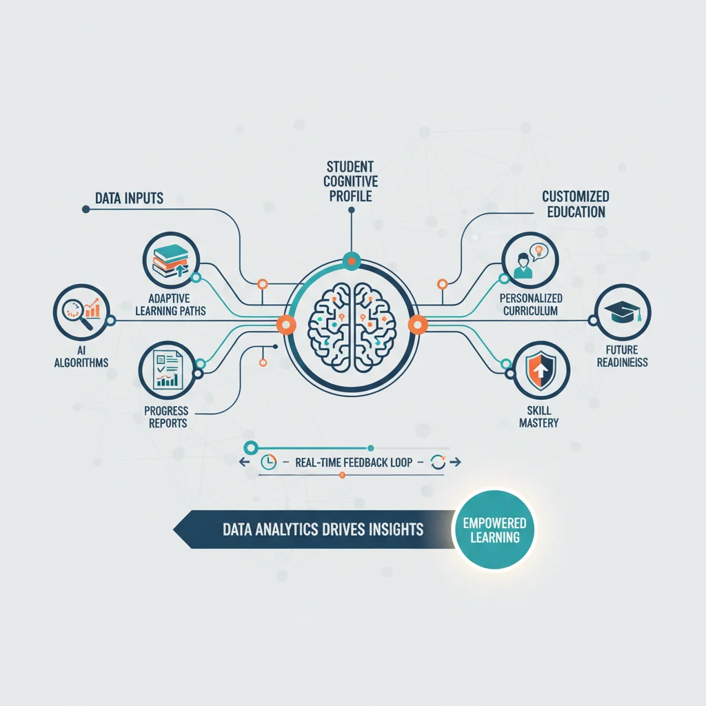 Infographic illustrating the role of data analytics in personalizing student learning paths and tracking progress.