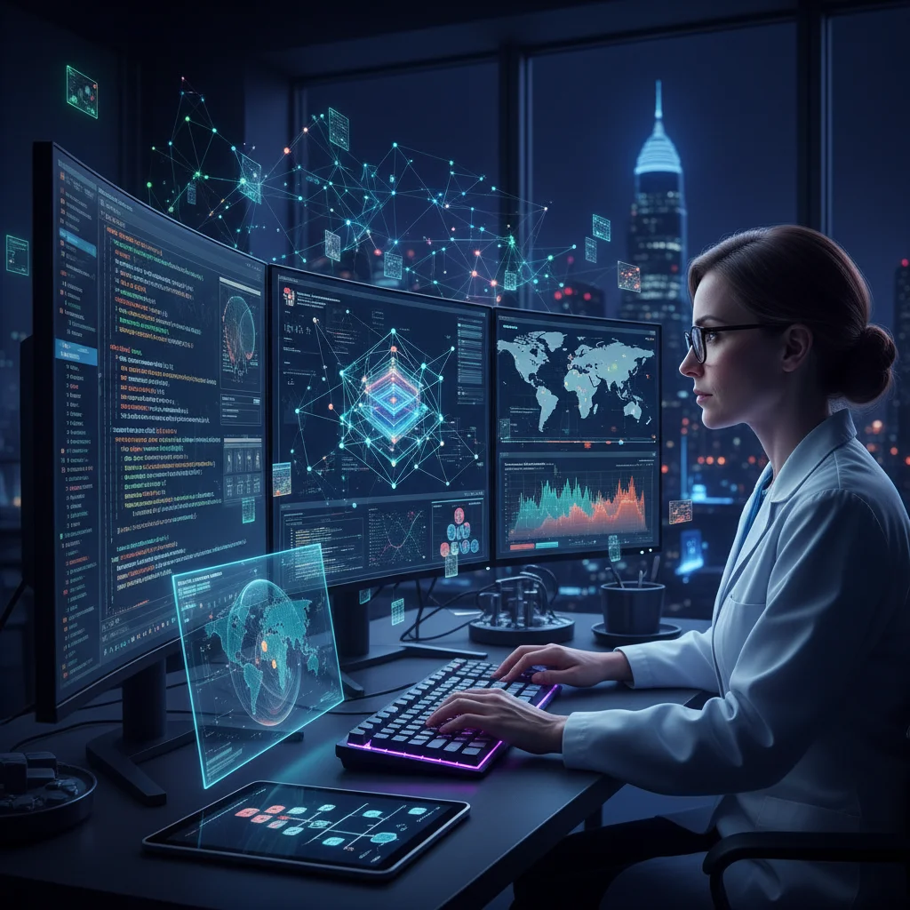 Data scientist analyzing complex data visualizations