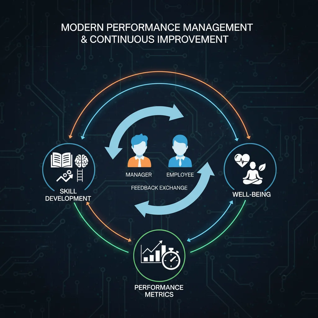 Digital illustration of continuous feedback loop in modern performance management