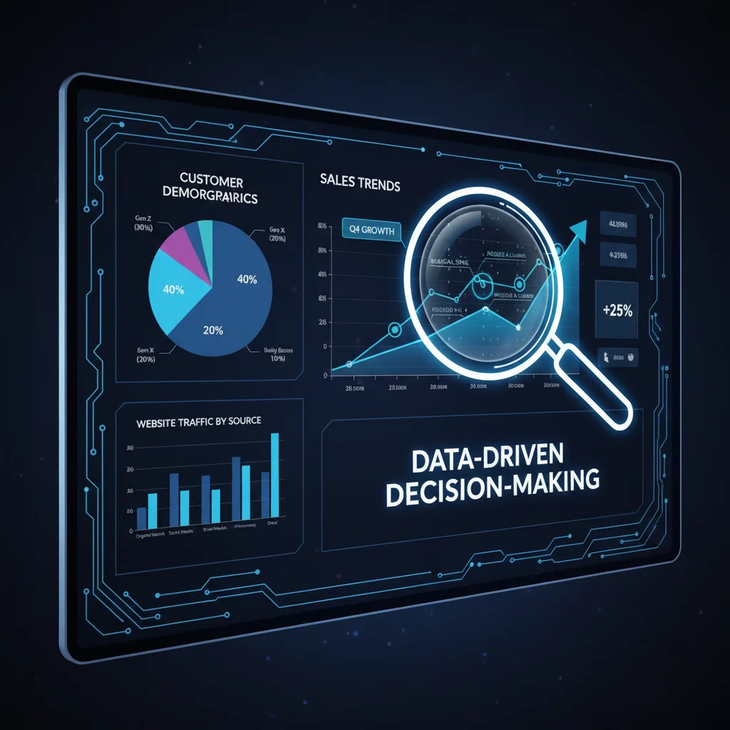 Data analytics dashboard showing sales trends and customer insights for e-commerce