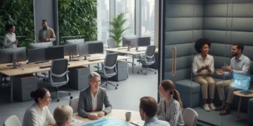 Employees thriving in a supportive work environment with mental health resources