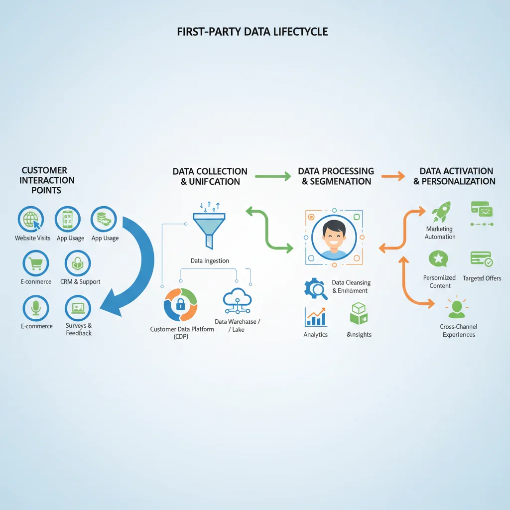 Infographic detailing the lifecycle and collection points of first-party data