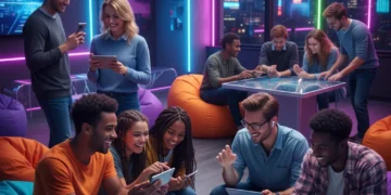 Gen Z consumers engaging with digital content on smartphones and tablets, representing modern marketing trends.