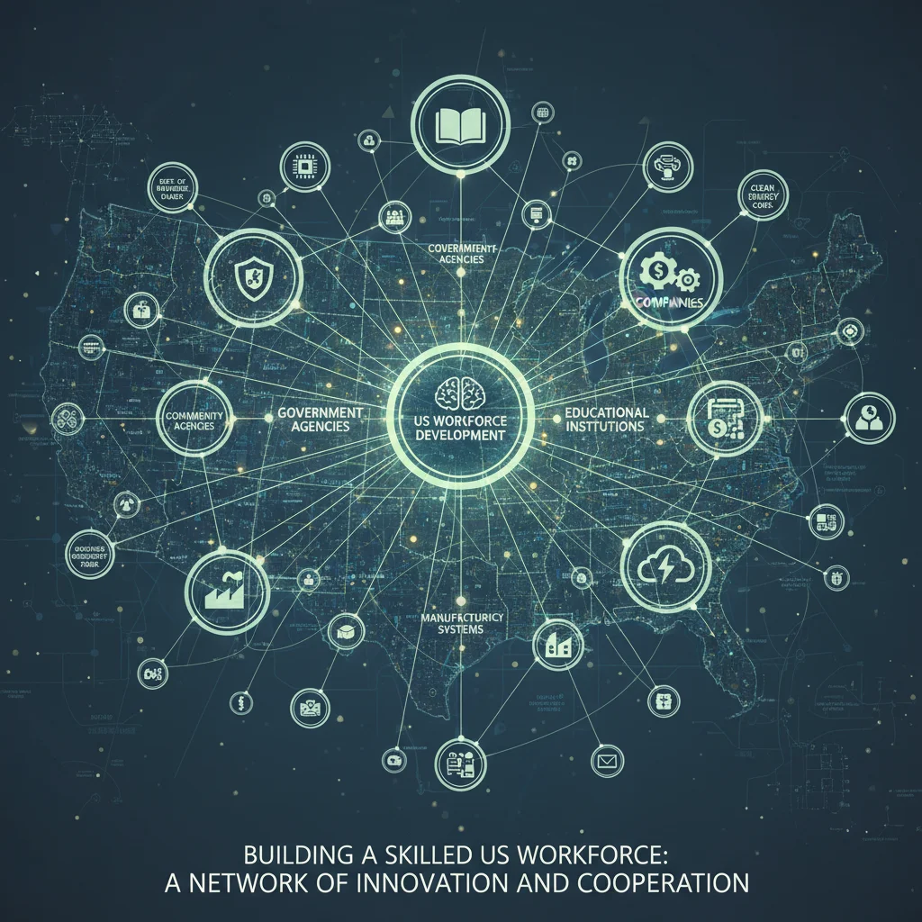 Diagram illustrating government and private sector collaboration for workforce development.