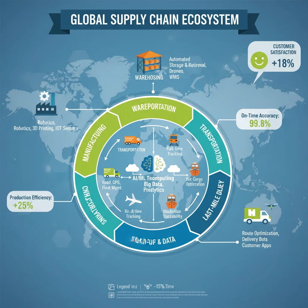 Infographic illustrating integrated supply chain components and data flow