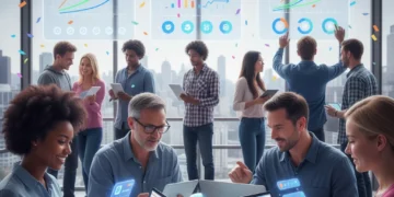 Boost US Customer Conversion: 7 Interactive Content Strategies for 2024 Diverse US customers engaging with interactive digital content, showing increased conversion rates.