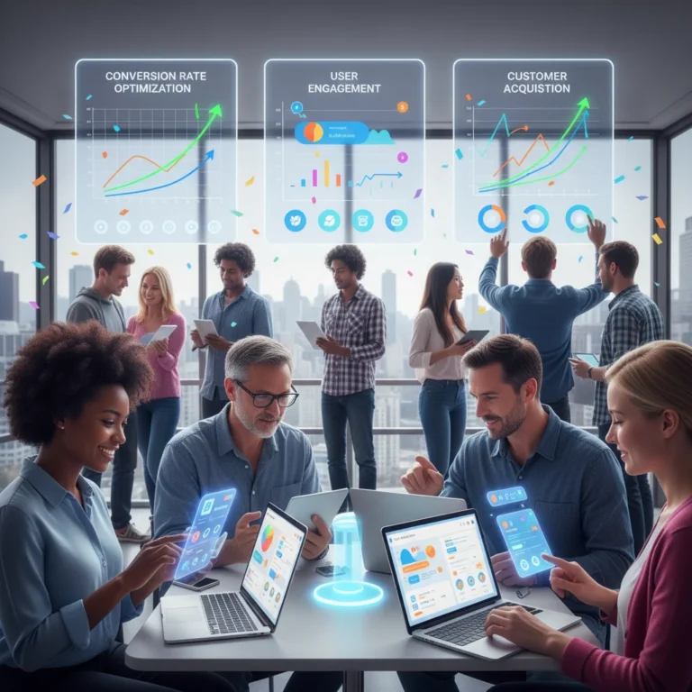 Diverse US customers engaging with interactive digital content, showing increased conversion rates.
