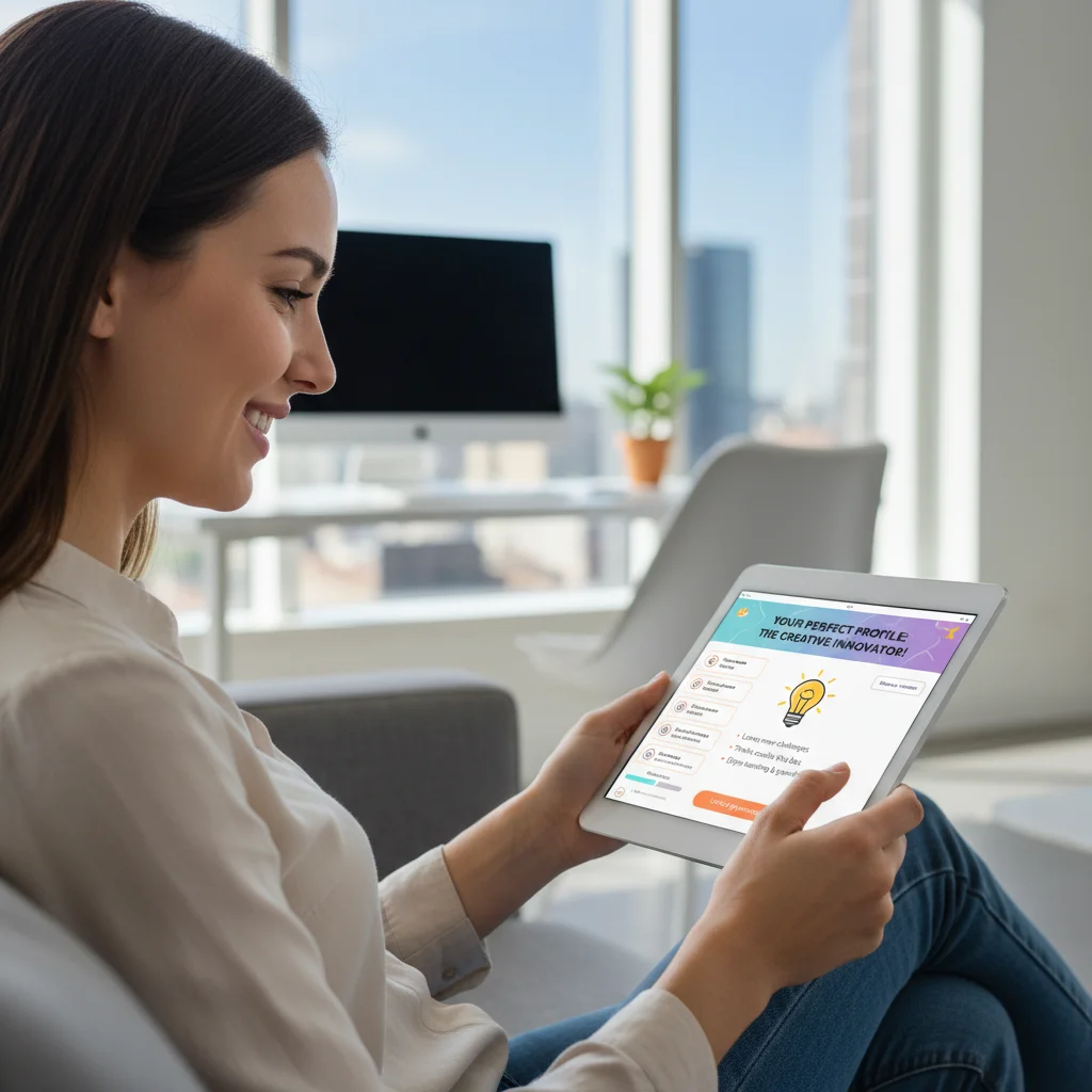 Customer taking an interactive quiz, receiving personalized results and recommendations.