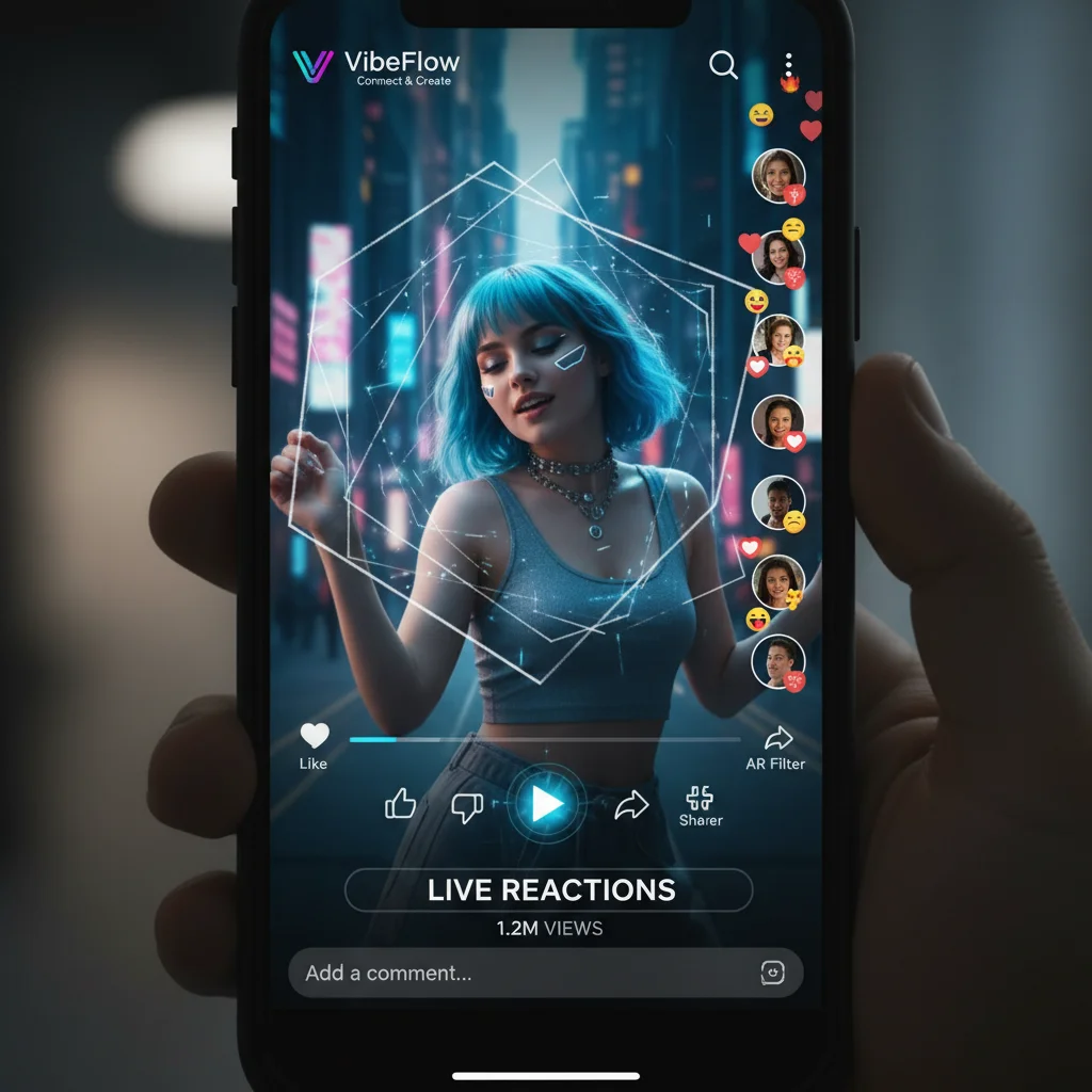 Smartphone showing new interactive short-form video platform with AR features