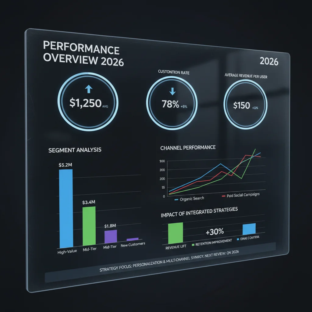 Marketing analytics dashboard displaying customer lifetime value and channel performance