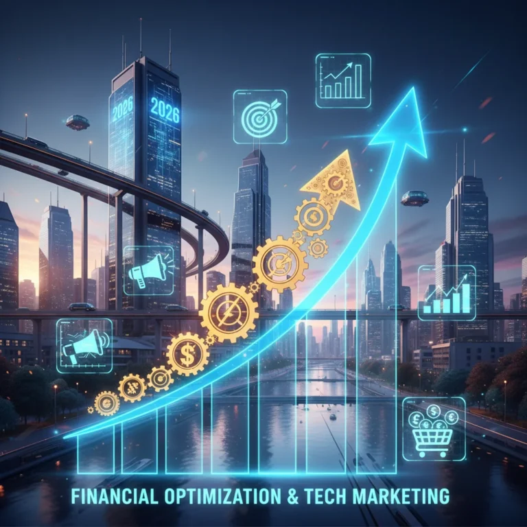 Futuristic marketing budget optimization with AI and data visualization