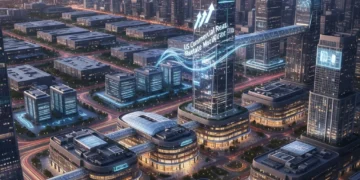 Modern city skyline at dusk, showcasing diverse commercial real estate sectors for 2026 outlook.