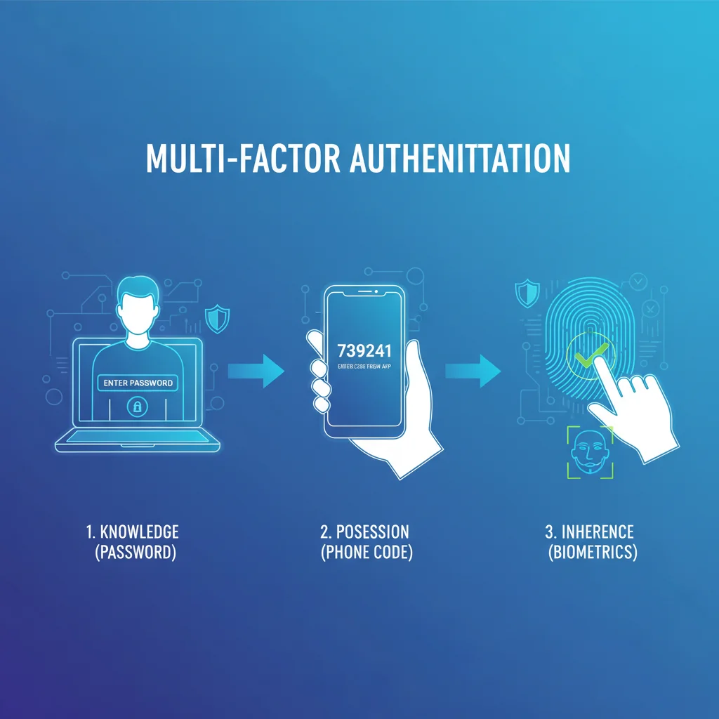 Multi-factor authentication process with laptop, smartphone, and biometrics