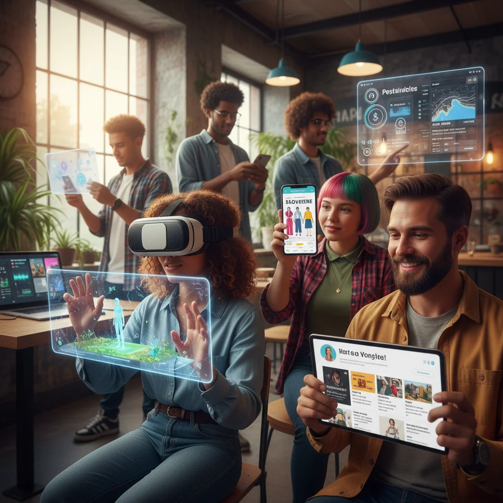 People engaging with personalized and interactive digital content experiences.