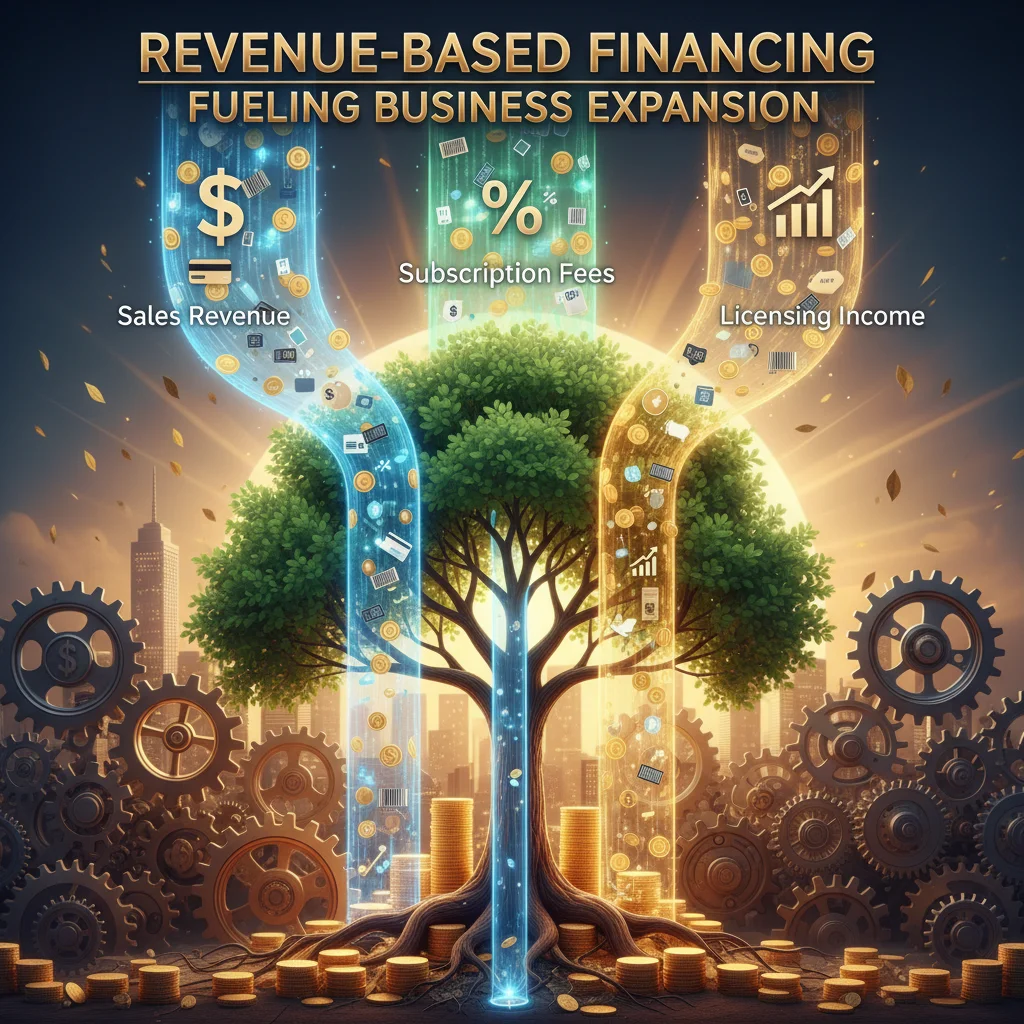 Illustration of revenue-based financing fueling business growth and sustainable expansion.