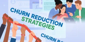 Graph showing churn rate decreasing with successful SaaS churn reduction strategies