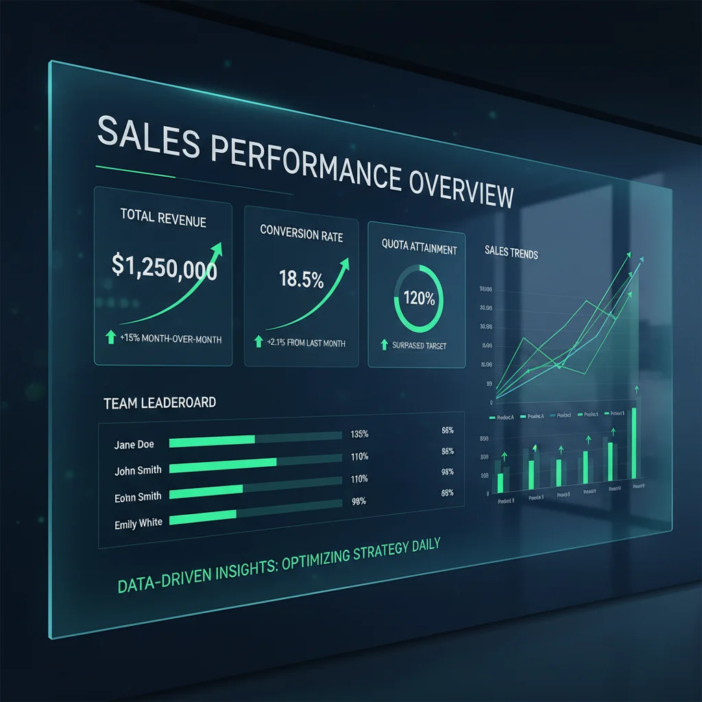 Sales dashboard showing key performance indicators and upward trends.