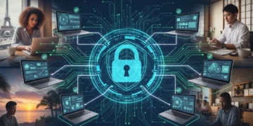 Secure remote work network with connected devices and cyber protection