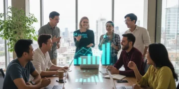 Diverse startup team collaborating around a table, symbolizing shared ownership and growth through employee equity.