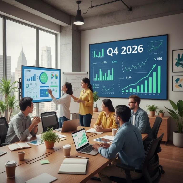 Diverse startup team collaborating, symbolizing rapid growth and strategic planning towards 100 employees by Q4 2026.