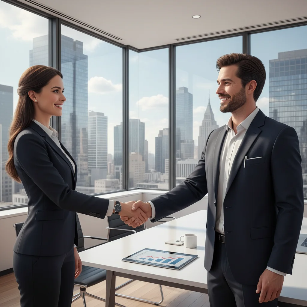 Business leaders shaking hands, signifying a successful strategic partnership for startup growth.
