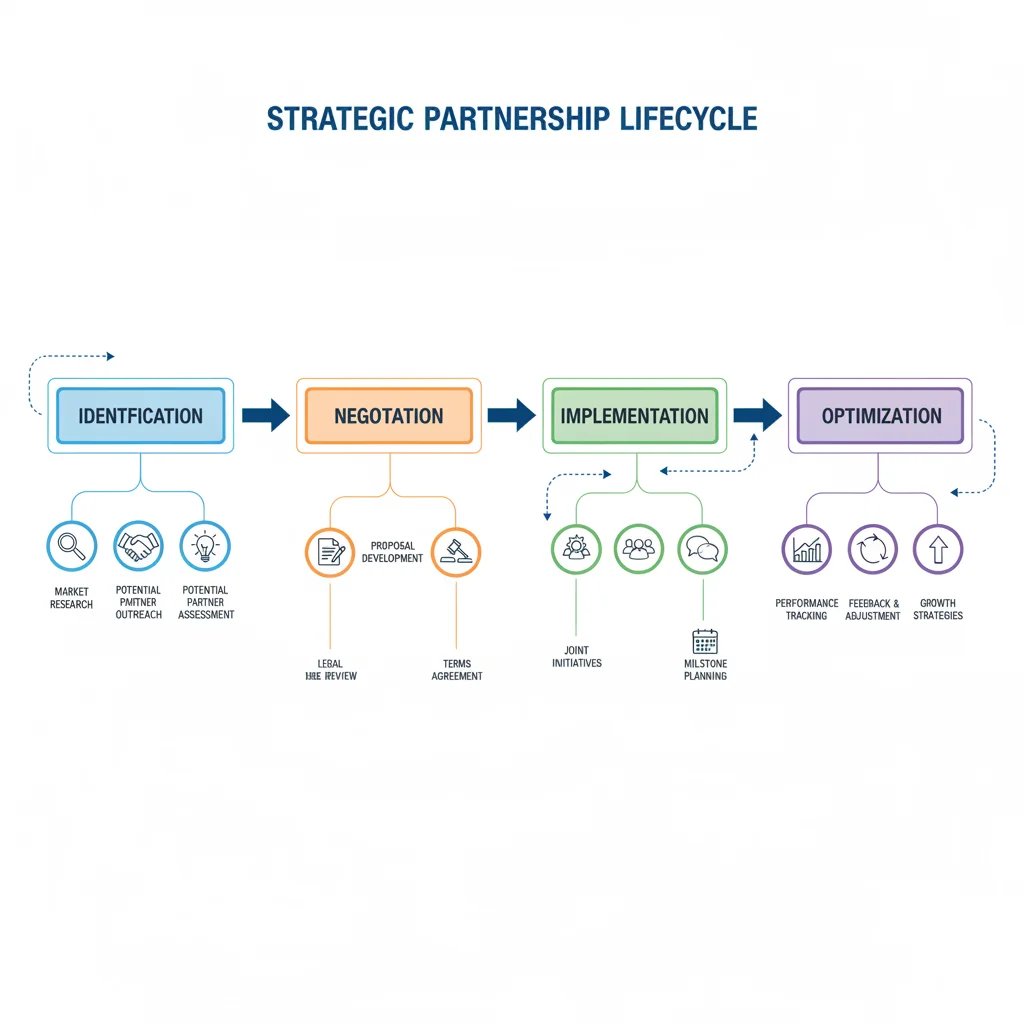 Flowchart depicting the key stages of building and managing strategic partnerships for startups.