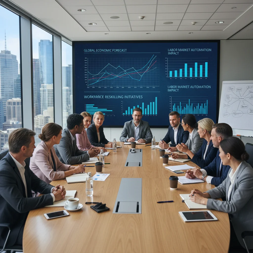 Business leaders discussing strategic planning for automation's impact on the US economy.