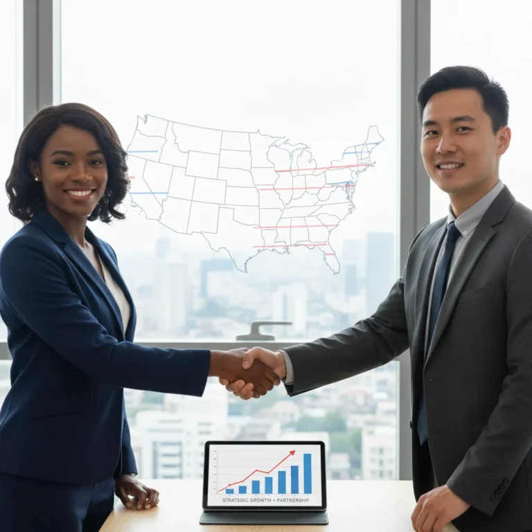 Business professionals shaking hands, symbolizing successful US strategic partnerships for startup growth.