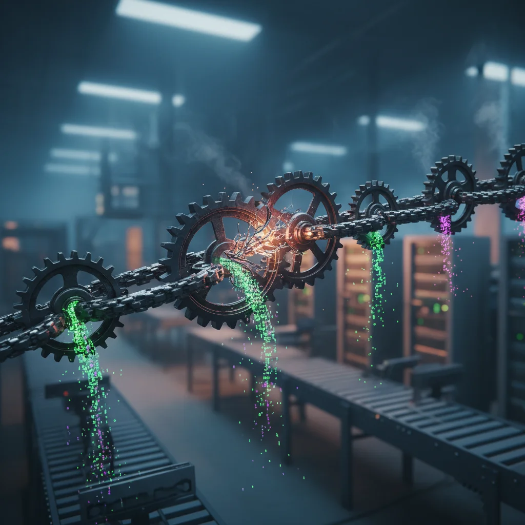 Compromised digital supply chain illustrating a cyber attack