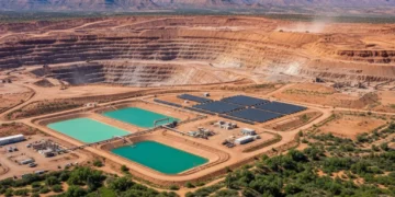 Modern sustainable mining operation in US desert landscape