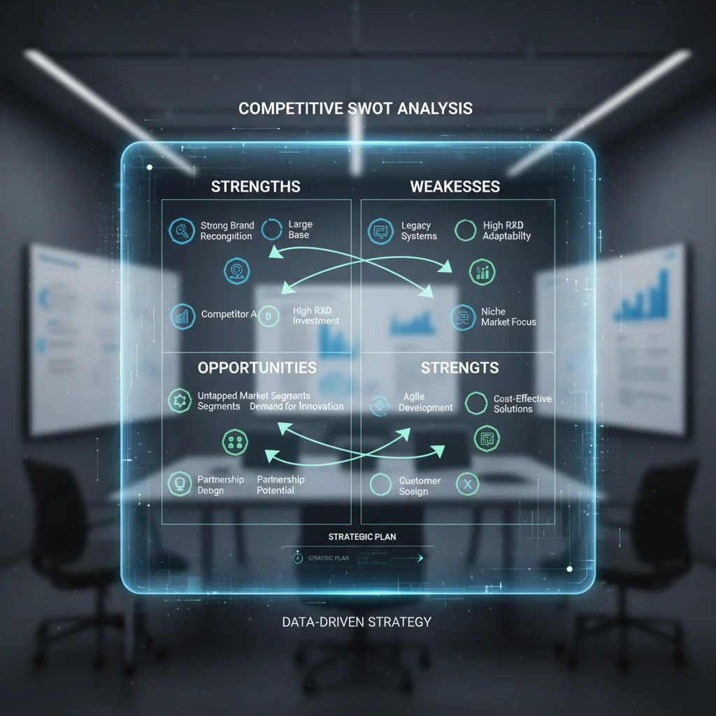 SWOT analysis matrix with competitive data for strategic planning