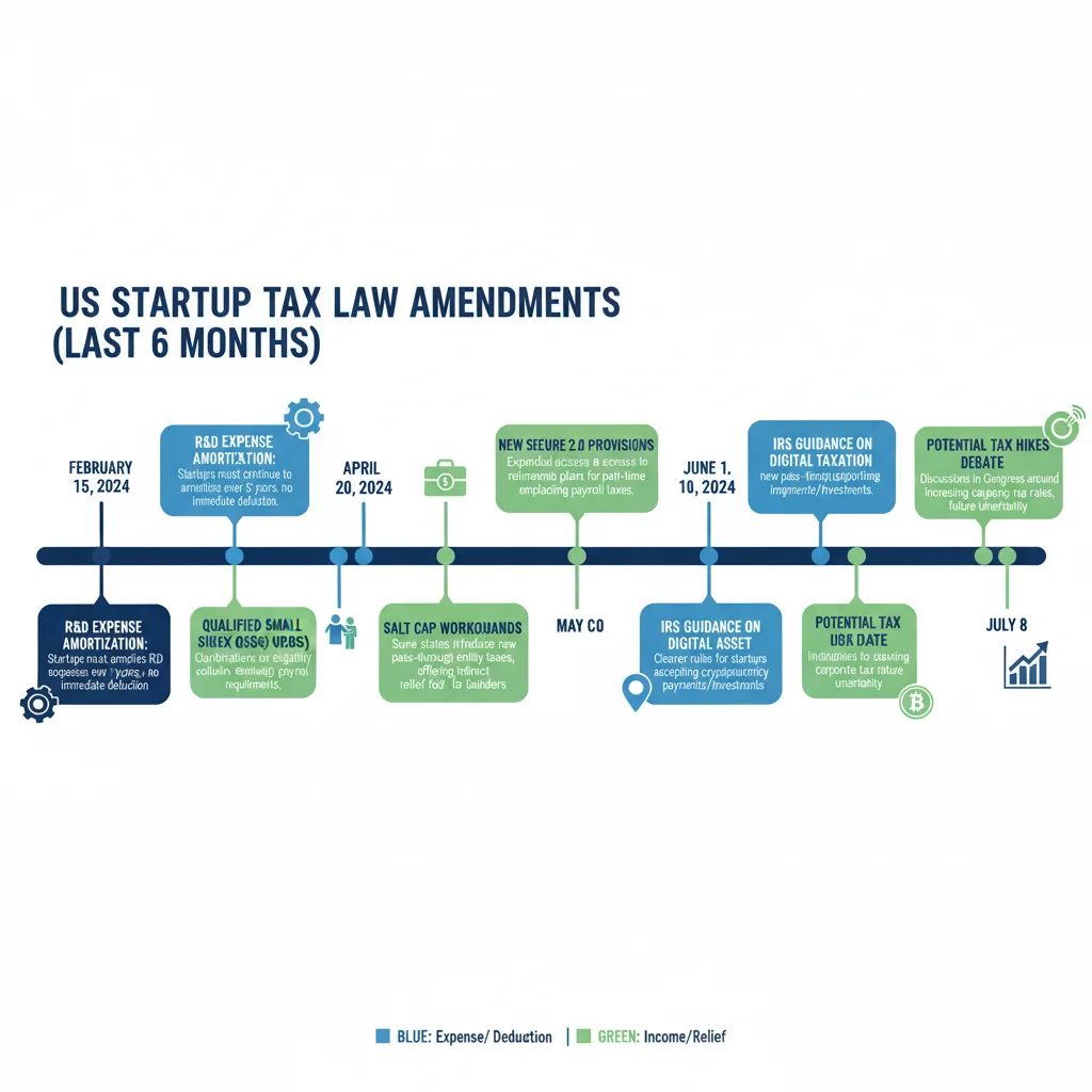 Infographic detailing a timeline of recent US tax law changes affecting startup reinvestment.