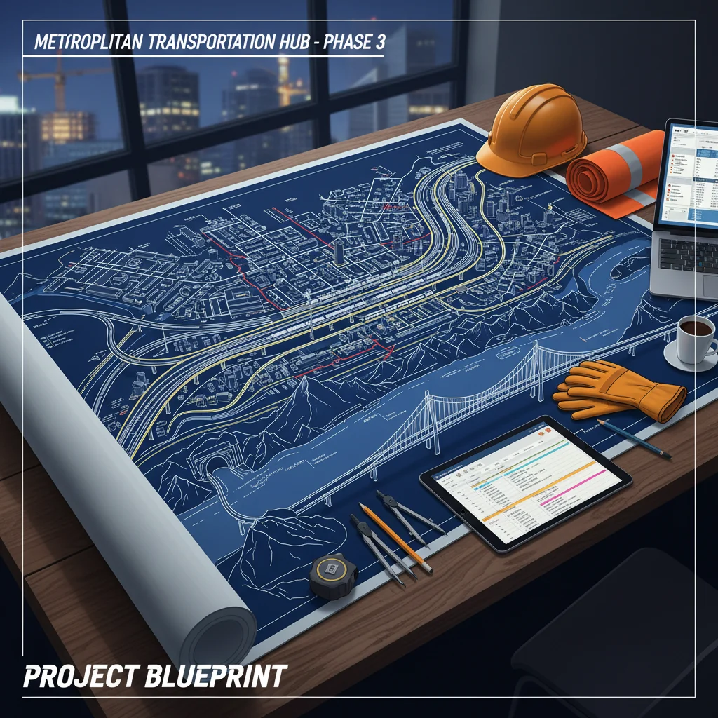Blueprint of an urban transportation network, illustrating infrastructure project planning